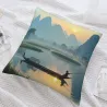 山水漁舟毛絨抱枕套 - Okomall