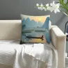 Mountain and River Fishing Boat Plush Pillow Cover - Okomall