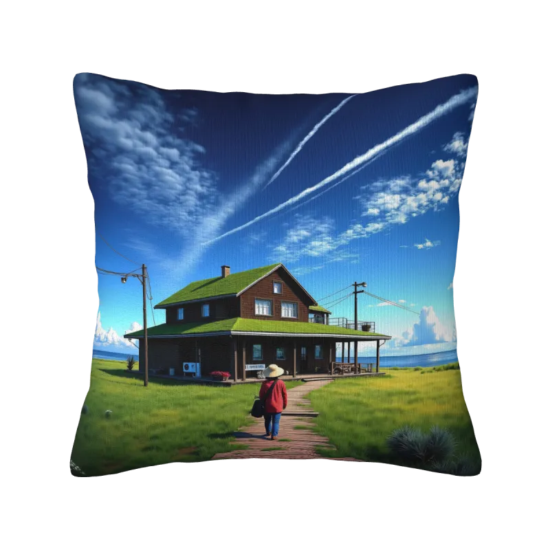 Housse de coussin en peluche double face - Chemin Paisible | OKOMALL