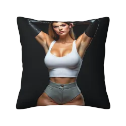 Housse de coussin en peluche avec portrait abstrait de femme à la mode - Okomall