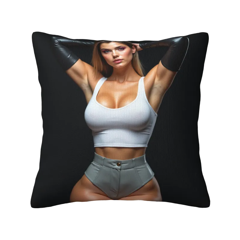 Housse de coussin en peluche avec portrait abstrait de femme à la mode - Okomall