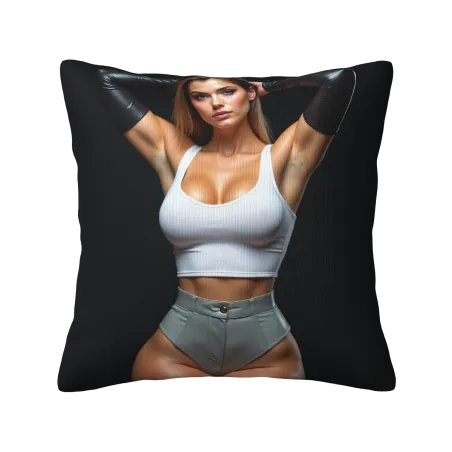 Housse de coussin en peluche avec portrait abstrait de femme à la mode - Okomall