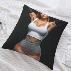 Housse de coussin en peluche avec portrait abstrait de femme à la mode - Okomall