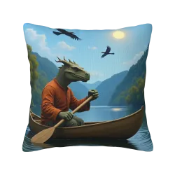 Funda de cojín de felpa con paisaje de lago y bosque - Okomall
