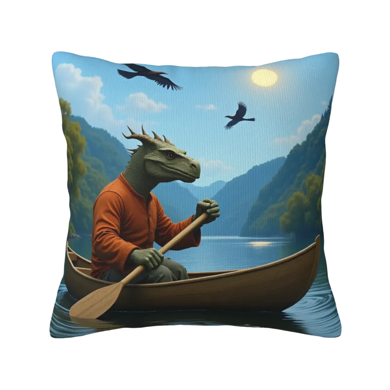 Funda de cojín de felpa con paisaje de lago y bosque - Okomall