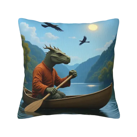 Funda de cojín de felpa con paisaje de lago y bosque - Okomall