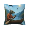 Housse de coussin en peluche avec paysage de lac et de forêt - Okomall