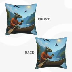 Housse de coussin en peluche avec paysage de lac et de forêt - Okomall