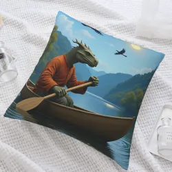 Housse de coussin en peluche avec paysage de lac et de forêt - Okomall