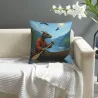 Housse de coussin en peluche avec paysage de lac et de forêt - Okomall