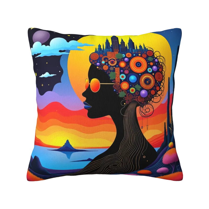 Funda de cojín de felpa con estampado abstracto de rostro - Okomall