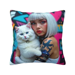 Housse de coussin en peluche tendance - Impression fille cool | OKOMALL