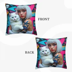 Housse de coussin en peluche tendance - Impression fille cool | OKOMALL