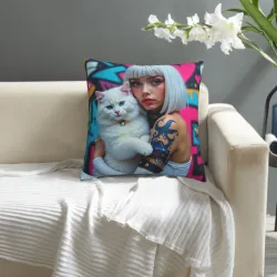 Copri-cuscino in peluche alla moda - Stampa ragazza cool | OKOMALL