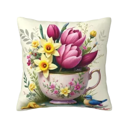 Funda de cojín de felpa con flores románticas - Okomall