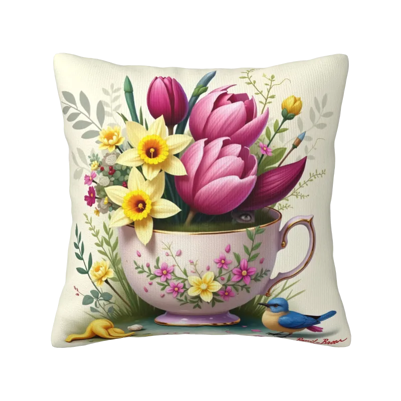 Housse de coussin en peluche à fleurs romantiques - Okomall