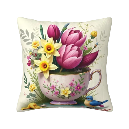 Copri-cuscino in peluche con fiori romantici - Okomall