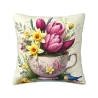 غطاء وسادة فروي مطبوع عليه زهور - Okomall