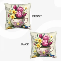 Copri-cuscino in peluche con fiori romantici - Okomall