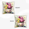 Housse de coussin en peluche à fleurs romantiques - Okomall