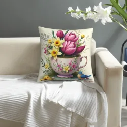 Copri-cuscino in peluche con fiori romantici - Okomall