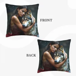 Housse de coussin en peluche avec portrait féminin esthétique - Okomall