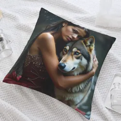 Housse de coussin en peluche avec portrait féminin esthétique - Okomall