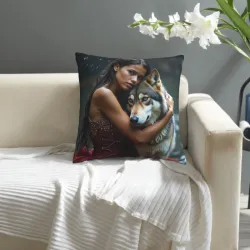 Funda de cojín de peluche con retrato femenino estético - Okomall