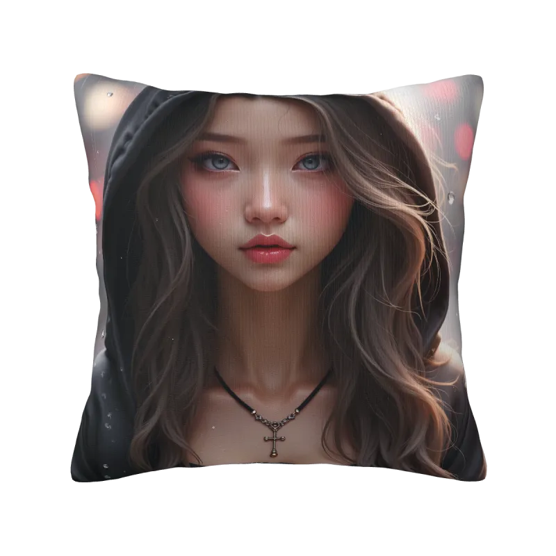 Housse de Coussin en Peluche Motif Fille Esthétique - OkOmall