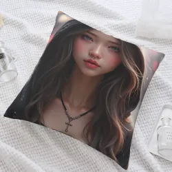 Federa Cuscino in Peluche con Motivo di Ragazza Estetica - OkOmall