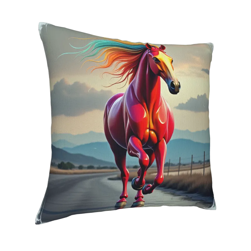 Housse de coussin en peluche avec motif de cheval galopant - Okomall