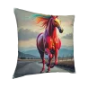 Housse de coussin en peluche avec motif de cheval galopant - Okomall