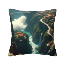 Plüschkissenbezug mit Wasserfall- und Waldmotiv - Okomall