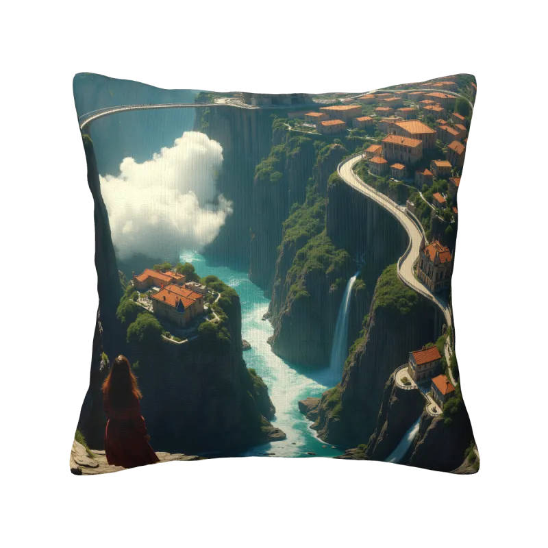 Plüschkissenbezug mit Wasserfall- und Waldmotiv - Okomall