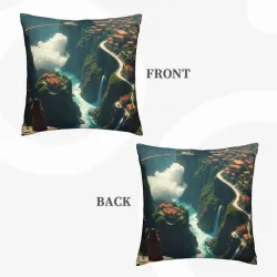Copri-cuscino in peluche con motivo cascata e foresta - Okomall