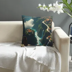 Copri-cuscino in peluche con motivo cascata e foresta - Okomall