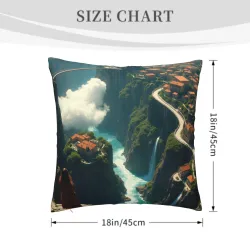 Copri-cuscino in peluche con motivo cascata e foresta - Okomall