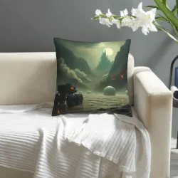 Copri-cuscino in peluche con motivo Nebbia e Montagna - Okomall