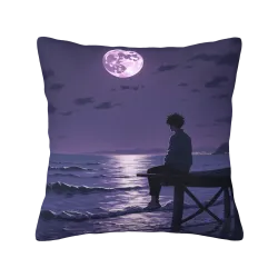 Funda de Almohada de Peluche con Noche Estrellada y Vista al Mar - Okomall