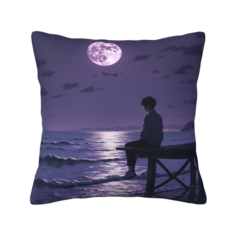 Funda de Almohada de Peluche con Noche Estrellada y Vista al Mar - Okomall