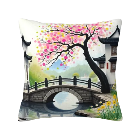 唯美山水畫毛絨抱枕套 - Okomall