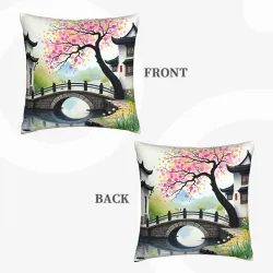 Housse de coussin en peluche avec peinture de paysage - Okomall