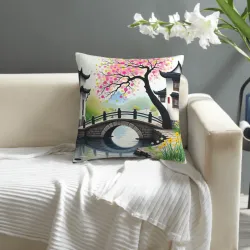 Housse de coussin en peluche avec peinture de paysage - Okomall