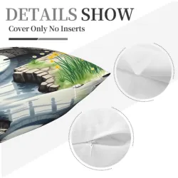 Funda de cojín de felpa con pintura de paisaje - Okomall
