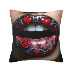 Housse de coussin en peluche art des lèvres - Okomall
