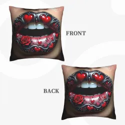 Funda de cojín de felpa con arte de los labios - Okomall