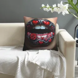 Housse de coussin en peluche art des lèvres - Okomall