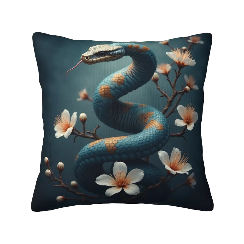 Funda de cojín de felpa Flor de cerezo y serpiente - Okomall