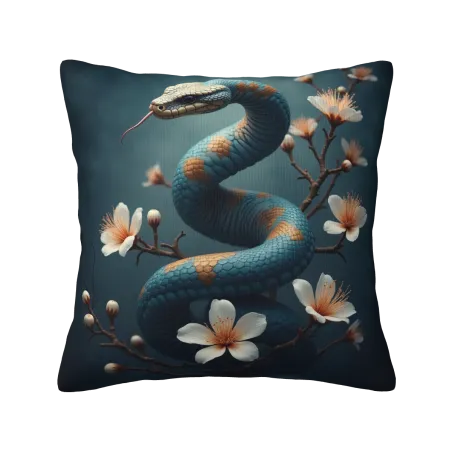 Funda de cojín de felpa Flor de cerezo y serpiente - Okomall