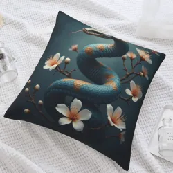 Housse de coussin en peluche Fleur de cerisier et serpent - Okomall